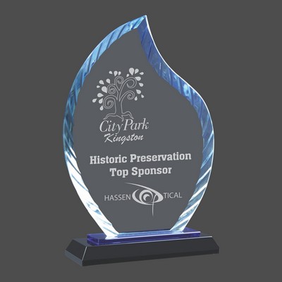 Flame Accent Glass Award on Blue & Black Base (8")