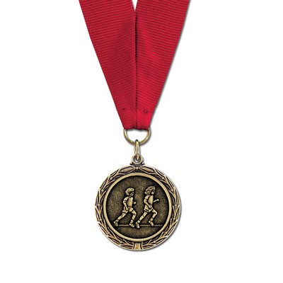 Children Running Cast MX Medal w/Grosgrain Neck Ribbon (1½")