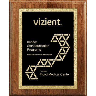 9" x 12" Genuine Walnut Step-Edge Plaque w/ Gold Laser Engraved Florentine Plate