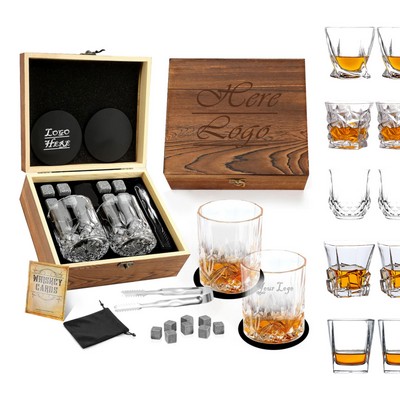 Whiskey Stones Gift Set with 8 Granite Chilling Whisky Rocks and 2 Crystal Whisky Glasses