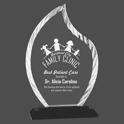 Flame Accent Glass Award on Black Base (8")