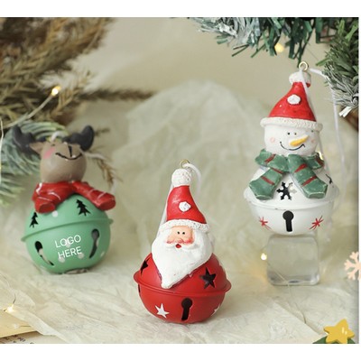 Vintage Christmas Bell Ornament with Snowman and Santa Decor