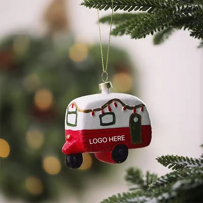 Glass Santa Bus Truck Christmas Tree Ornament