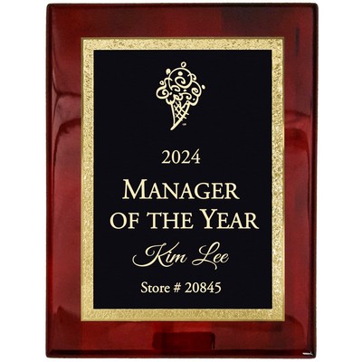 8" x 10" Rosewood Piano Finish Plaque w/ Gold Laser Engraved Florentine Plate