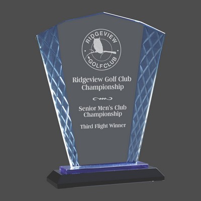 Fan Accent Glass Award on Blue & Black Base (8")