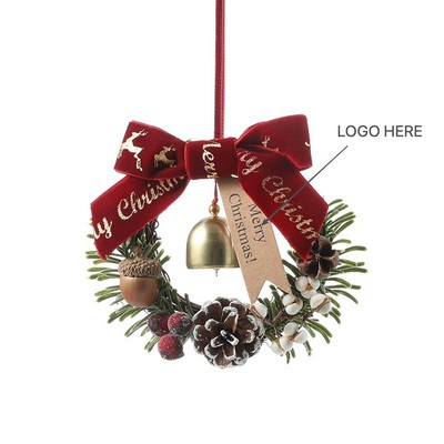Christmas Bow Bell Wreath Door Hanger Pinecone Vine Wall and Tree Decoration